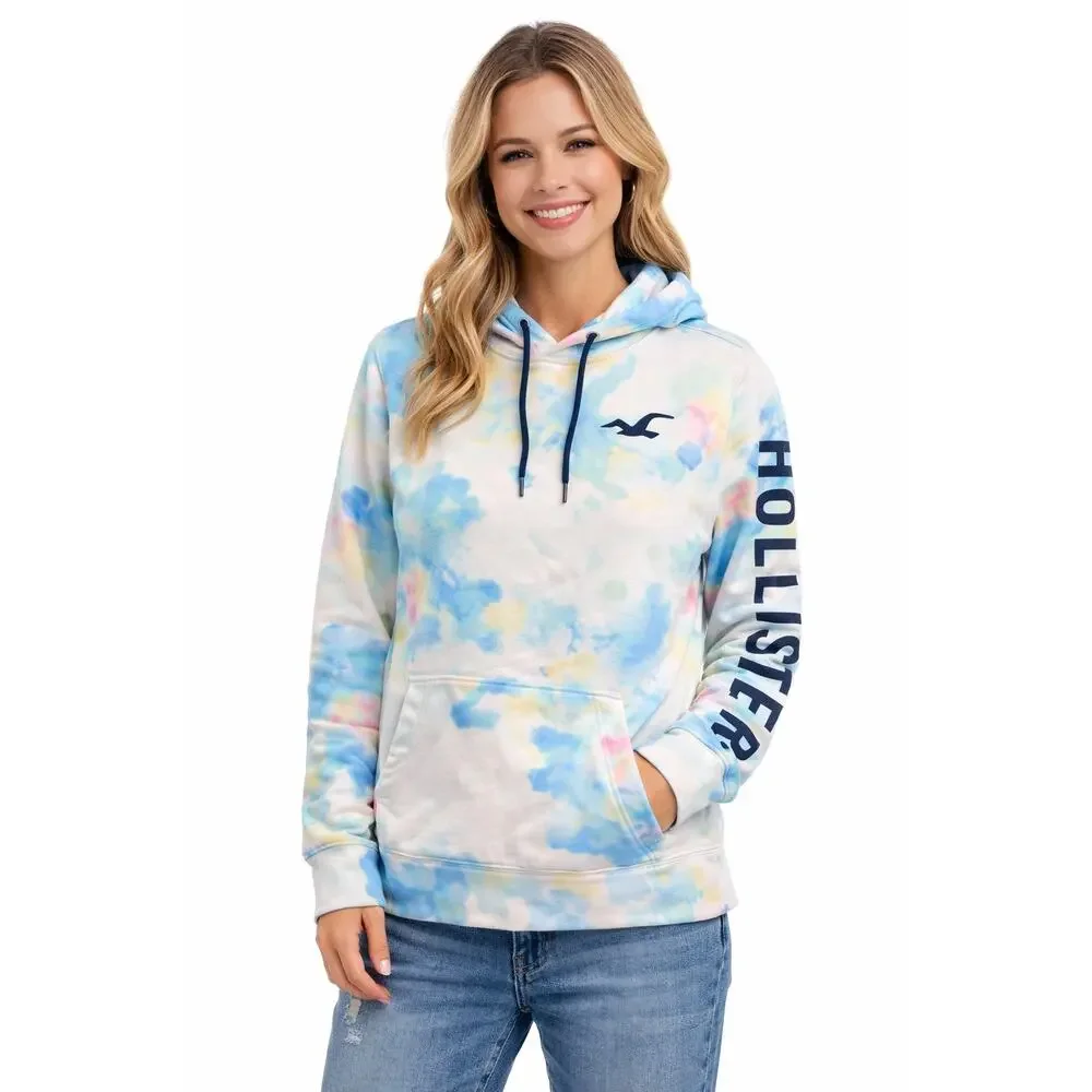 Hollister Tie Dye Winter Hoodie Unisex S Blue Pink Yellow Pullover Seagull Logo